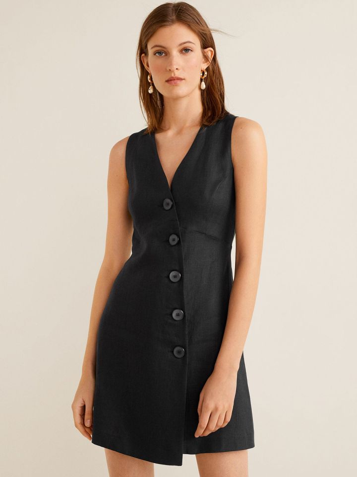 Mango black cheap linen dress