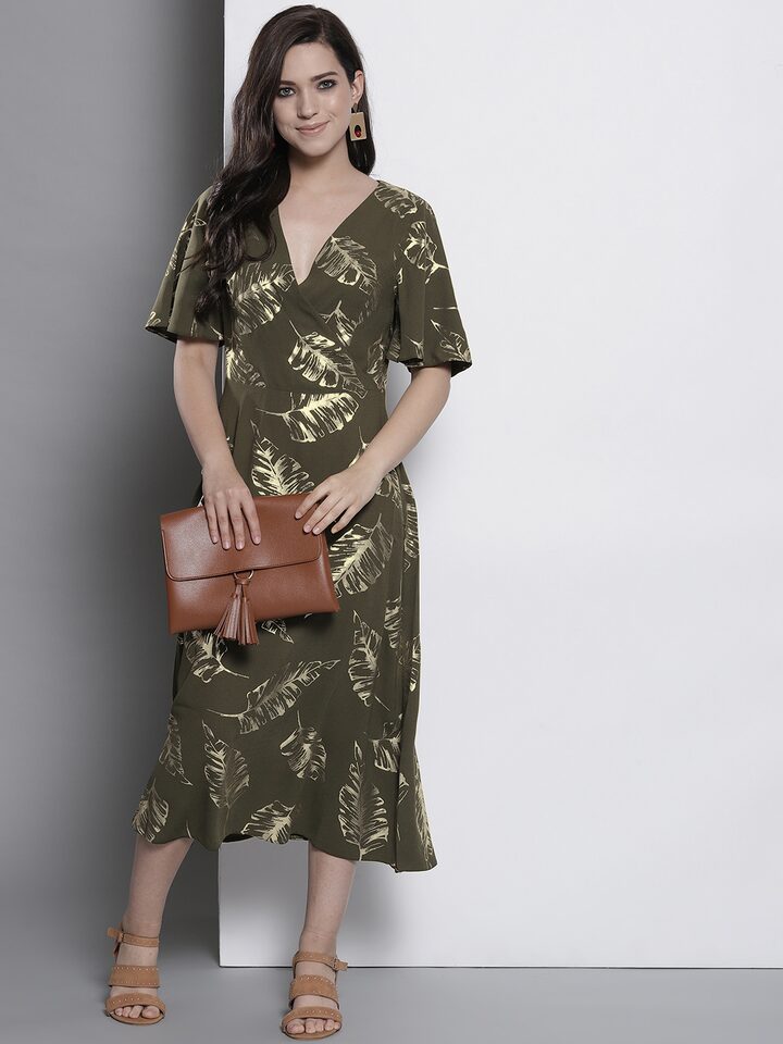Buy DOROTHY PERKINS Women Olive Green Printed Midi Wrap Dress - Dresses for  Women 9349289 | Myntra