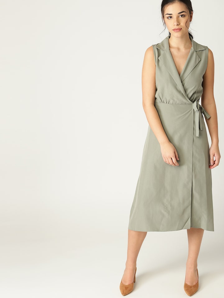 Buy MANGO Women Olive Green Solid Wrap Dress - Dresses for Women 9349827 |  Myntra