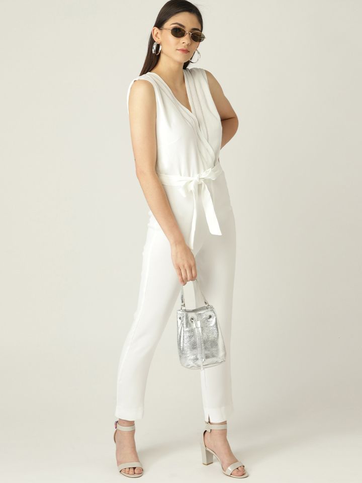 MANGO White Solid Basic Jumpsuit