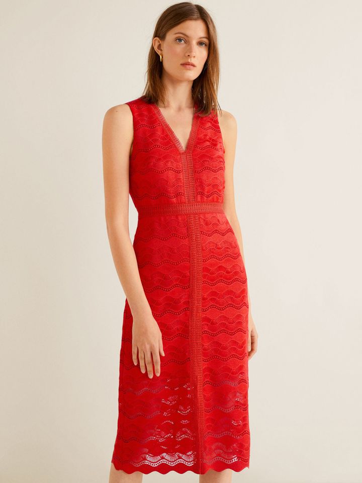 Mango red hot sale lace dress