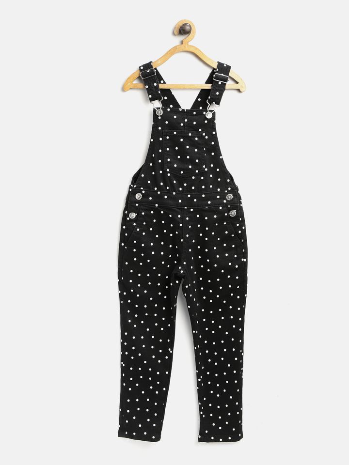 black and white polka dot overalls