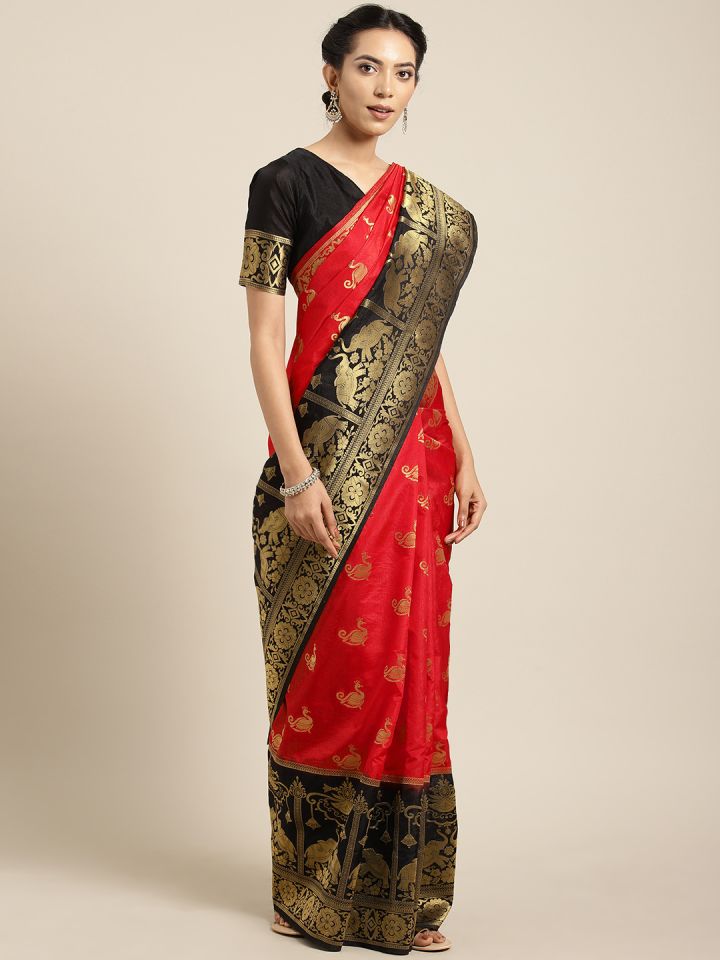 Buy Aarrah Red Black Woven Design Pure Marathi Paithani Silk Saree Sarees For Women 9361087 Myntra In this app you will also get the latest. aarrah red black woven design pure marathi paithani silk saree
