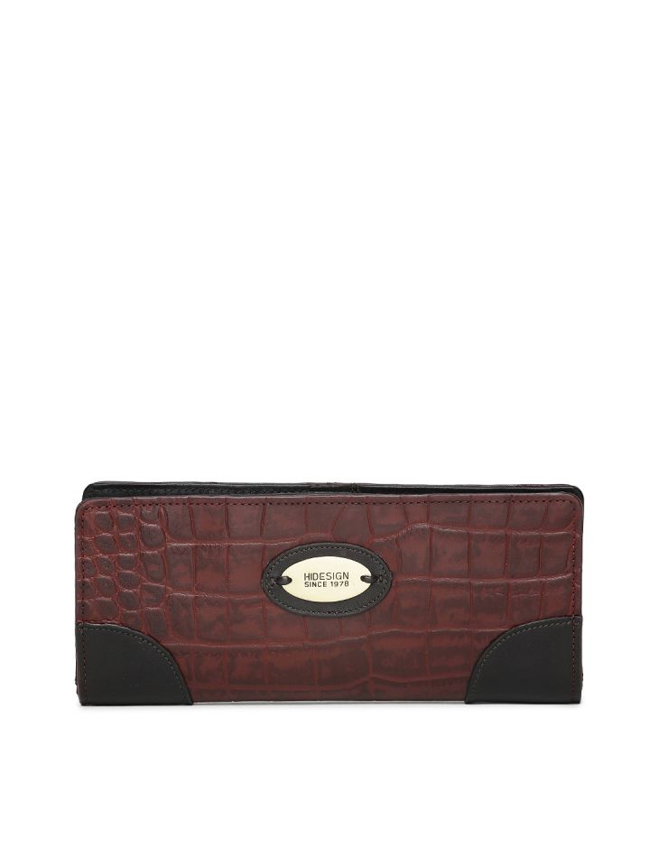 Buy Hidesign Women Dark Red Textured Leather Two Fold Wallet