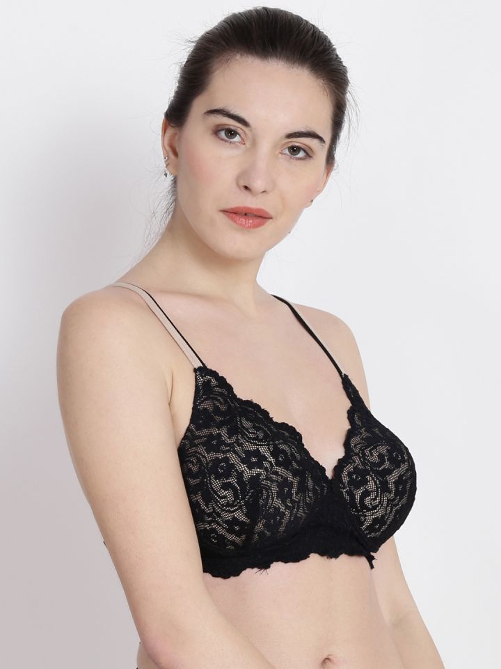 Buy ABELINO Black Floral Lace Push Up Bra Full Coverage Non Wired