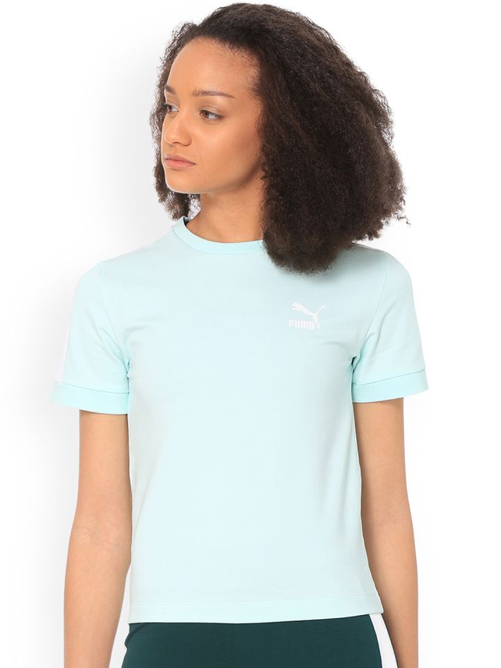 Buy Puma Women Green Solid Round Neck Classics Tight T7 T Shirt