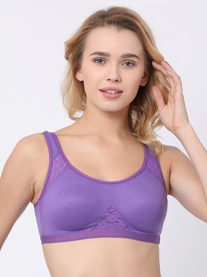 Buy BRAYOLA Purple Solid Non Wired Non Padded Sports Bra VRS1013