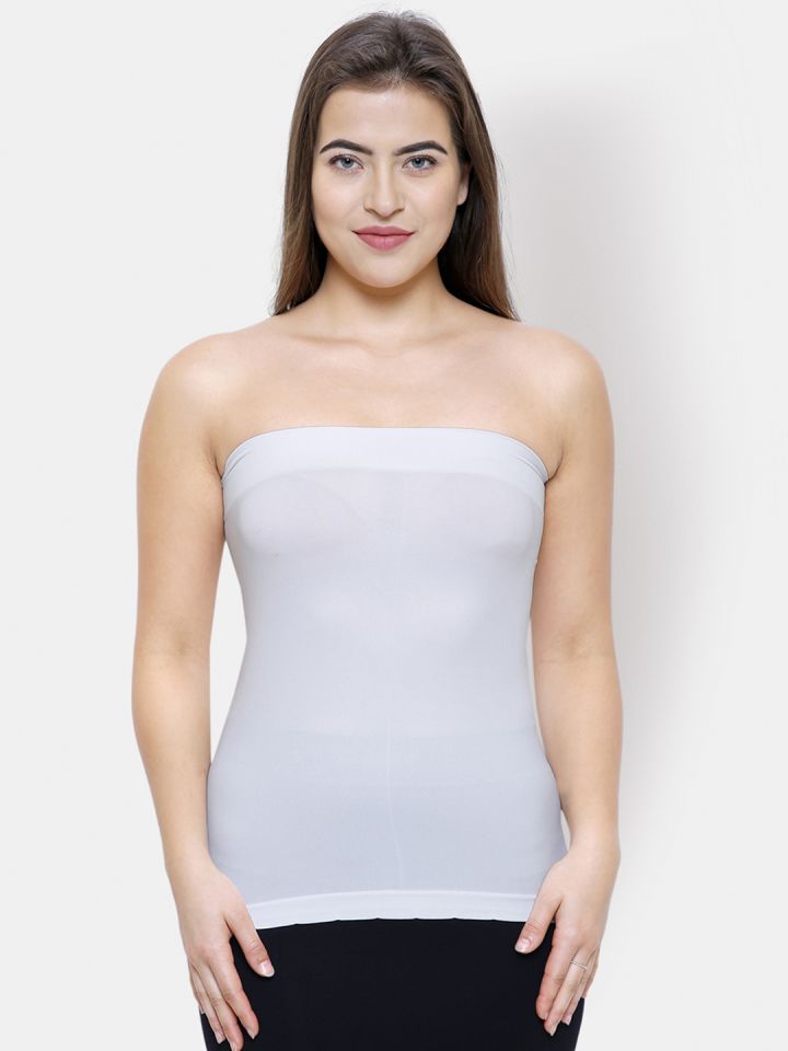 Buy FashionRack Women White Solid Strapless Camisole 8214