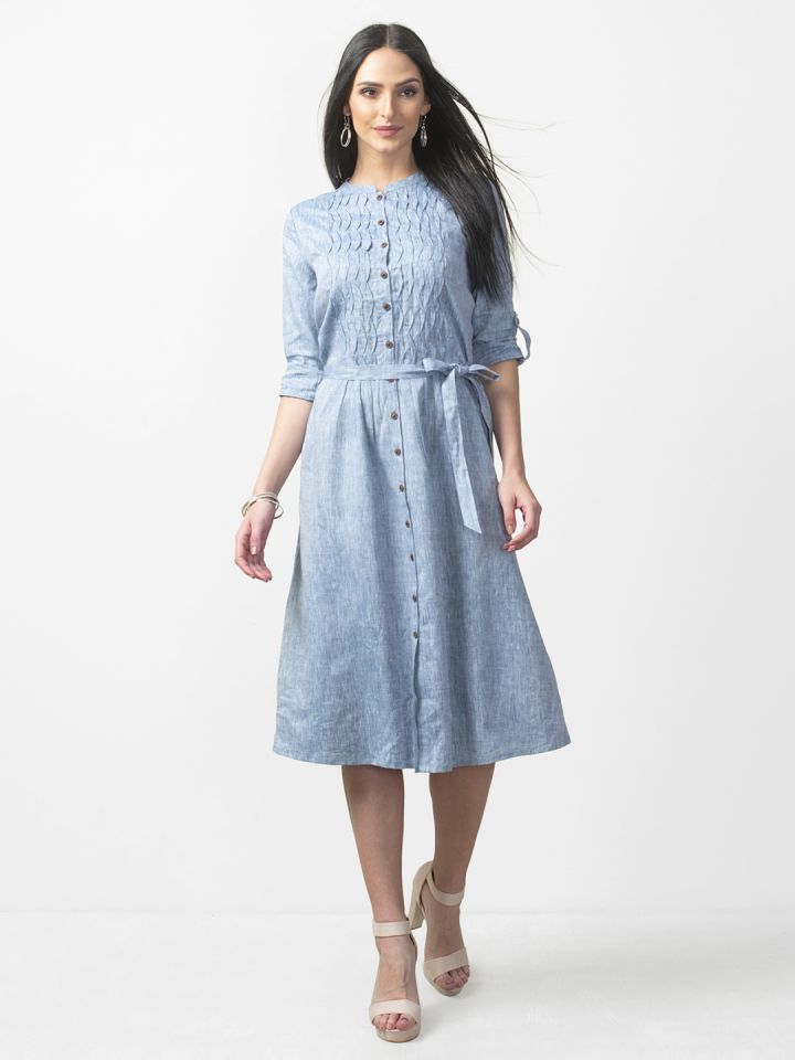 Buy Fabindia Women Blue Solid A Line Dress Dresses for Women