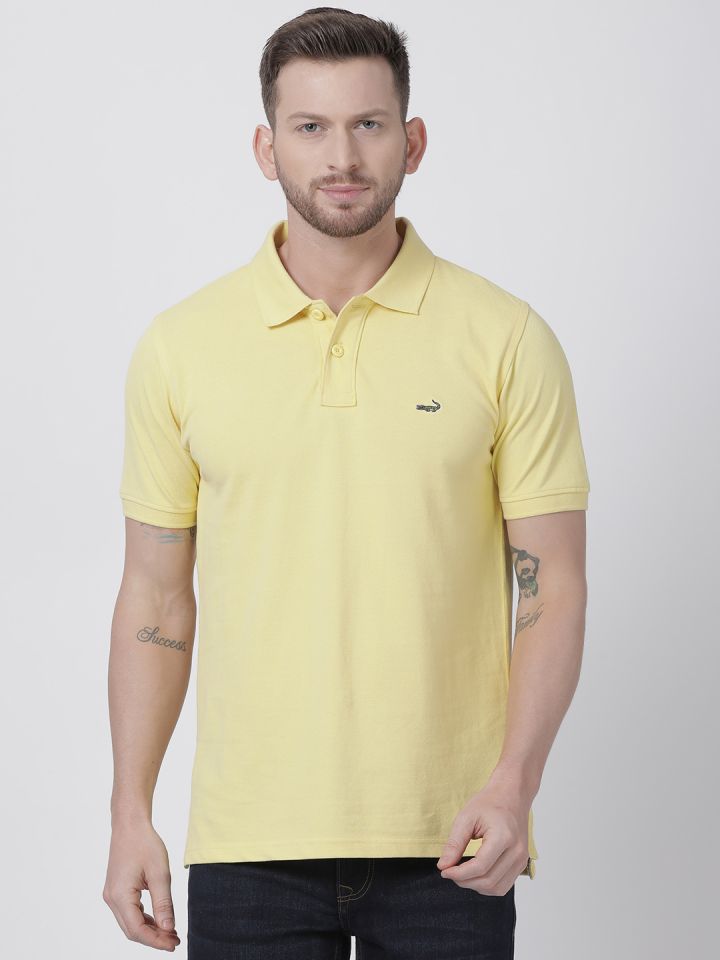 Crocodile Men Yellow Solid Polo Collar T shirt