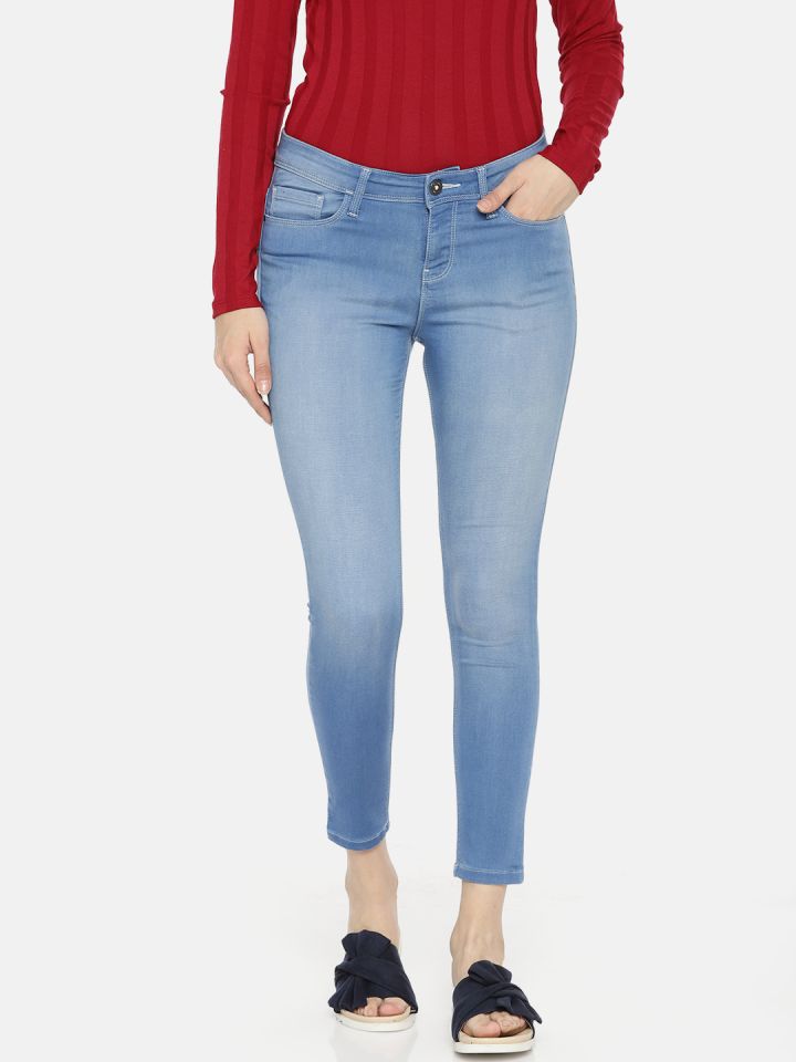 Jealous 21 Women Blue Super Skinny Fit Mid Rise Clean Look Stretchable Ankle Length Jeans
