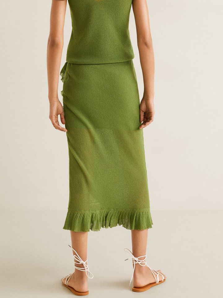 Buy MANGO Women Green Solid Midi Wrap Skirt Skirts for Women