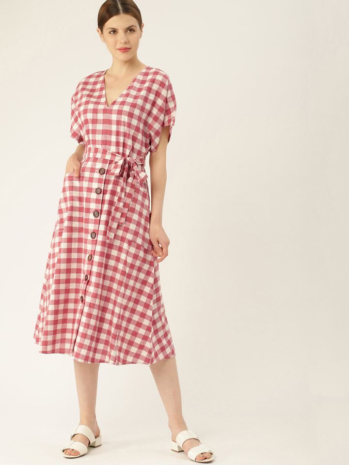 Mango pink new arrivals tartan dress
