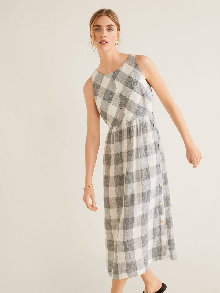Mango checked linen dress clearance