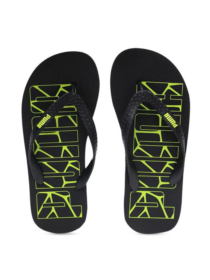Puma black and green flip flops sales