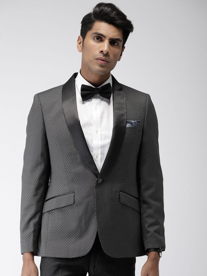 Buy Raymond Men Black Self Design Slim Fit Tuxedo Formal Blazer Blazers For Men 9434431 Myntra Perfect for exclusive evening events and weddings. raymond men black self design slim fit tuxedo formal blazer