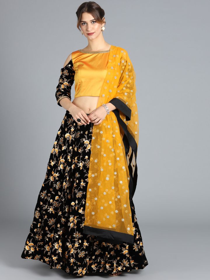 Black and online yellow lehenga choli