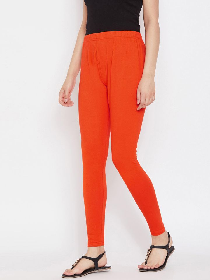 Buy Camey Women Orange Solid Ankle Length Leggings - Leggings for