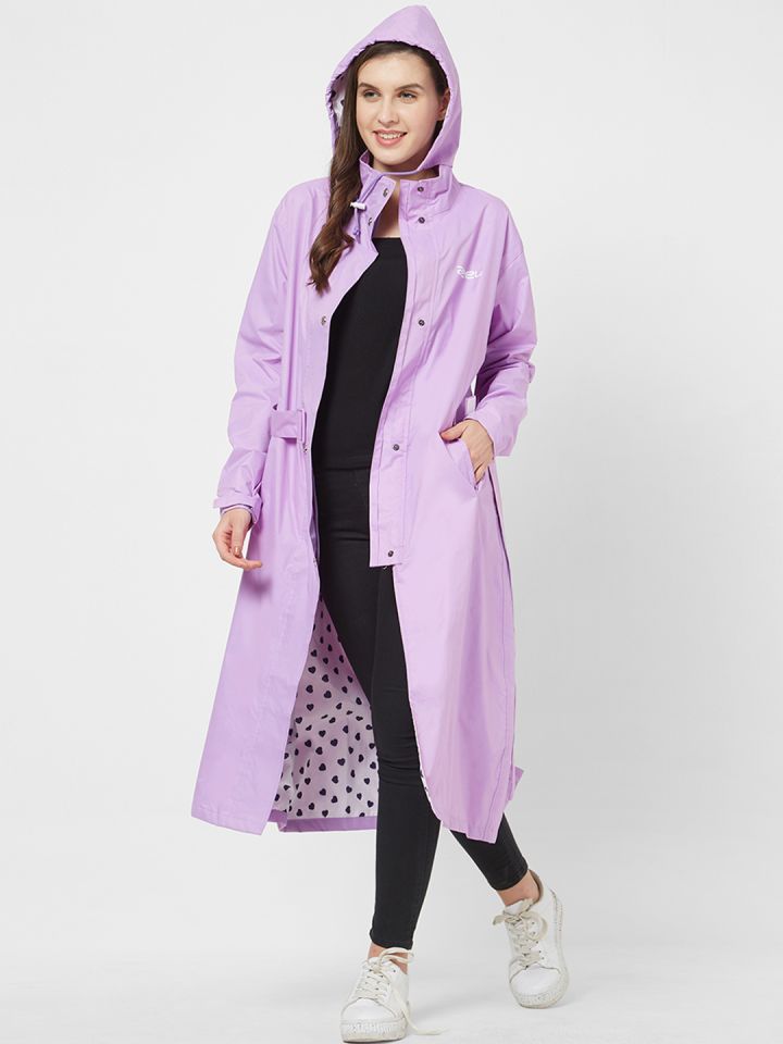 Zeel Women Purple Solid Longline Rain Jacket