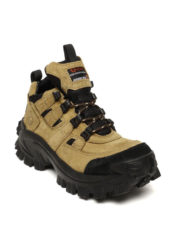 Woodland Men Brown Solid Leather High Top Flat Boots