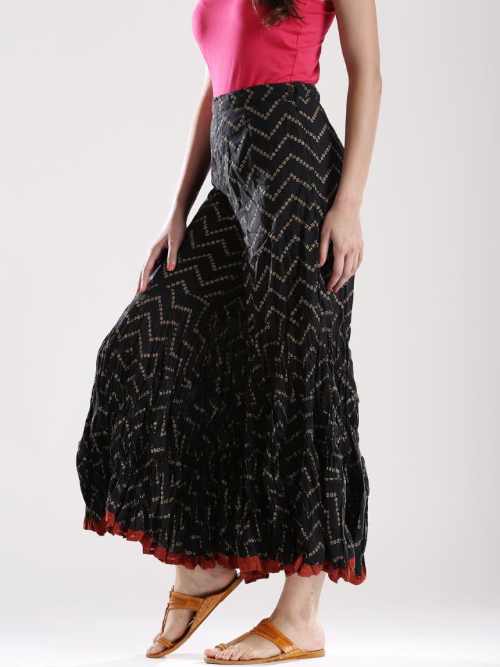 Buy Fabindia Black Hand Block Print Sharara Pants Trousers for