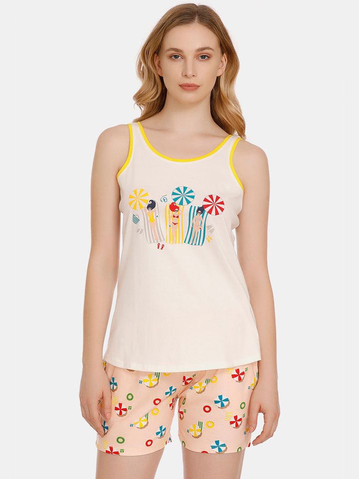 Buy Zivame Women Beige Peach Coloured Printed Night Suit
