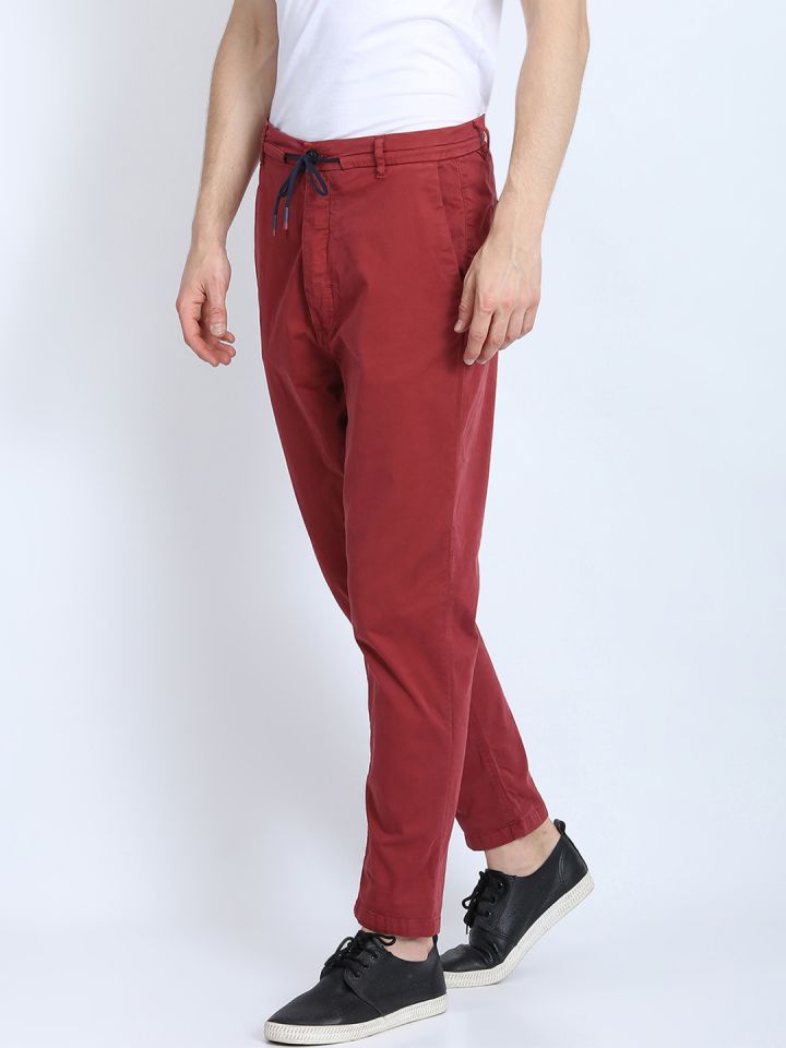 Buy Antony Morato Men Burgundy Loose Fit Solid Regular Trousers