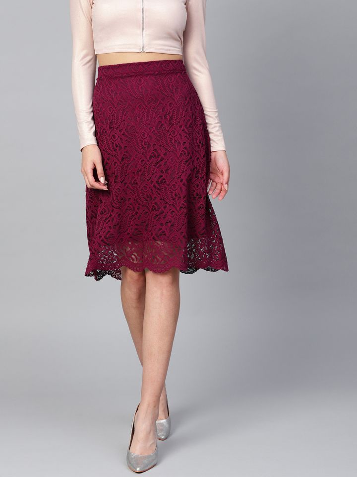Maroon lace top skirt