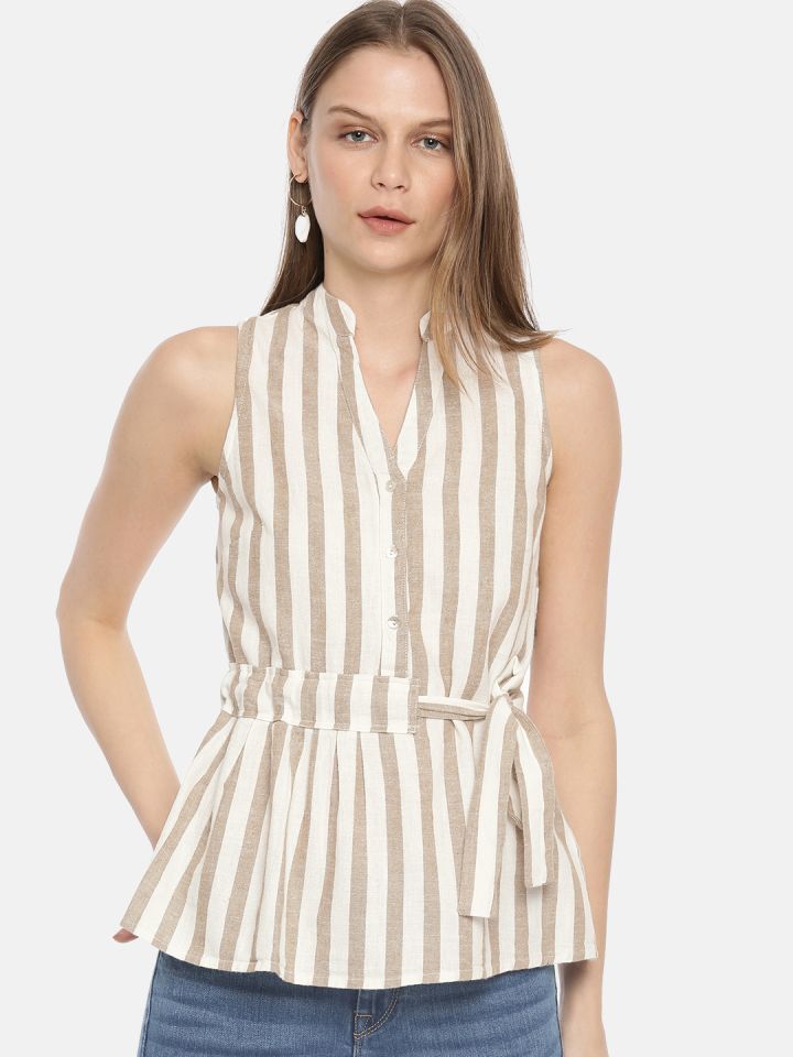 Buy Vero Moda Women Beige Striped Peplum Top - Tops for 9551259 | Myntra