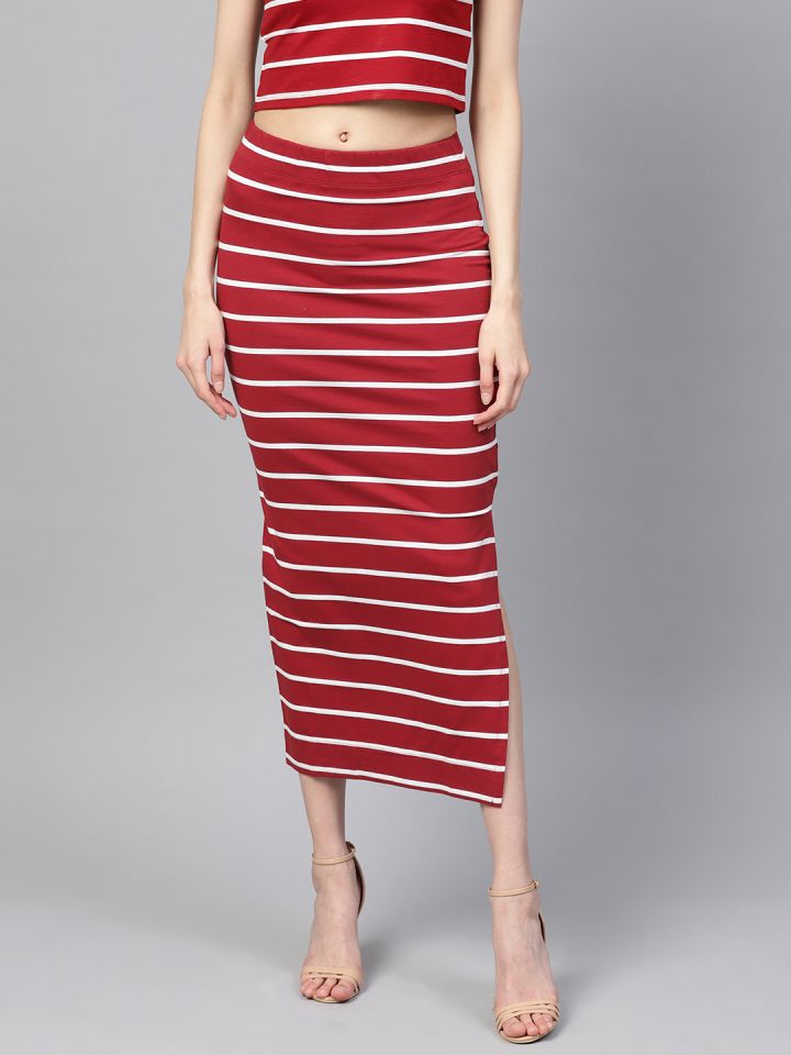 Buy BuyNewTrend Maroon Mini Skirts Side Slit Women Skirt Online at