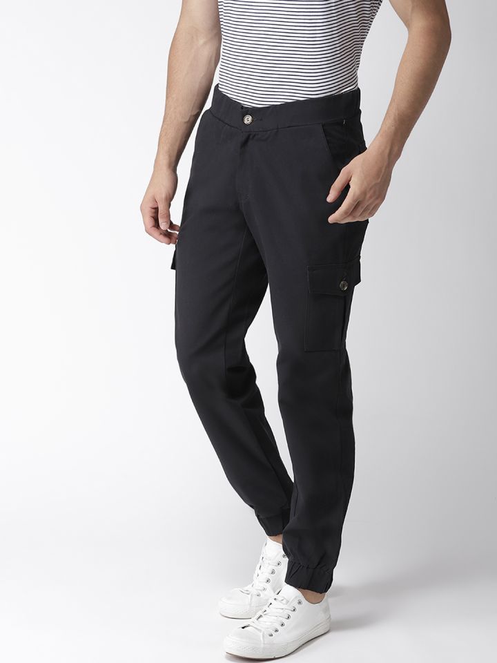 Buy Hubberholme Men Black Slim Fit Solid Cargo Joggers  Trousers for Men  9566321  Myntra