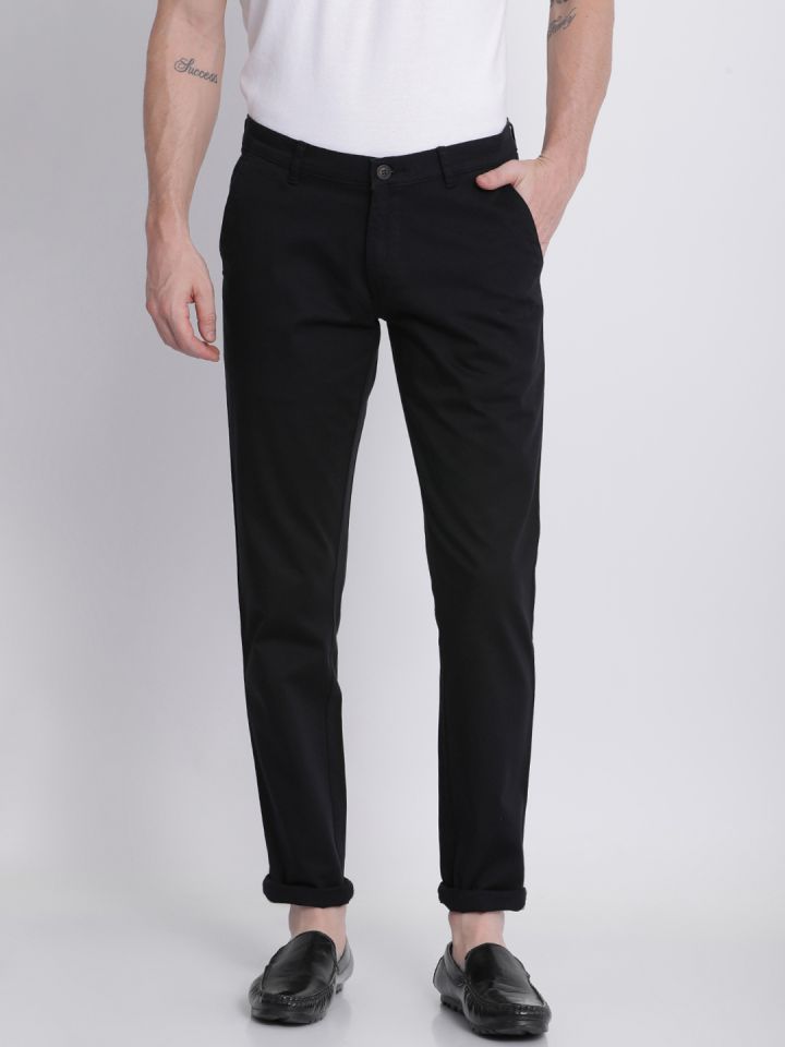 Buy No Next Men Black Smart Slim Fit Solid Regular Trousers