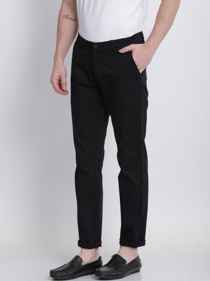 Buy No Next Men Black Smart Slim Fit Solid Regular Trousers