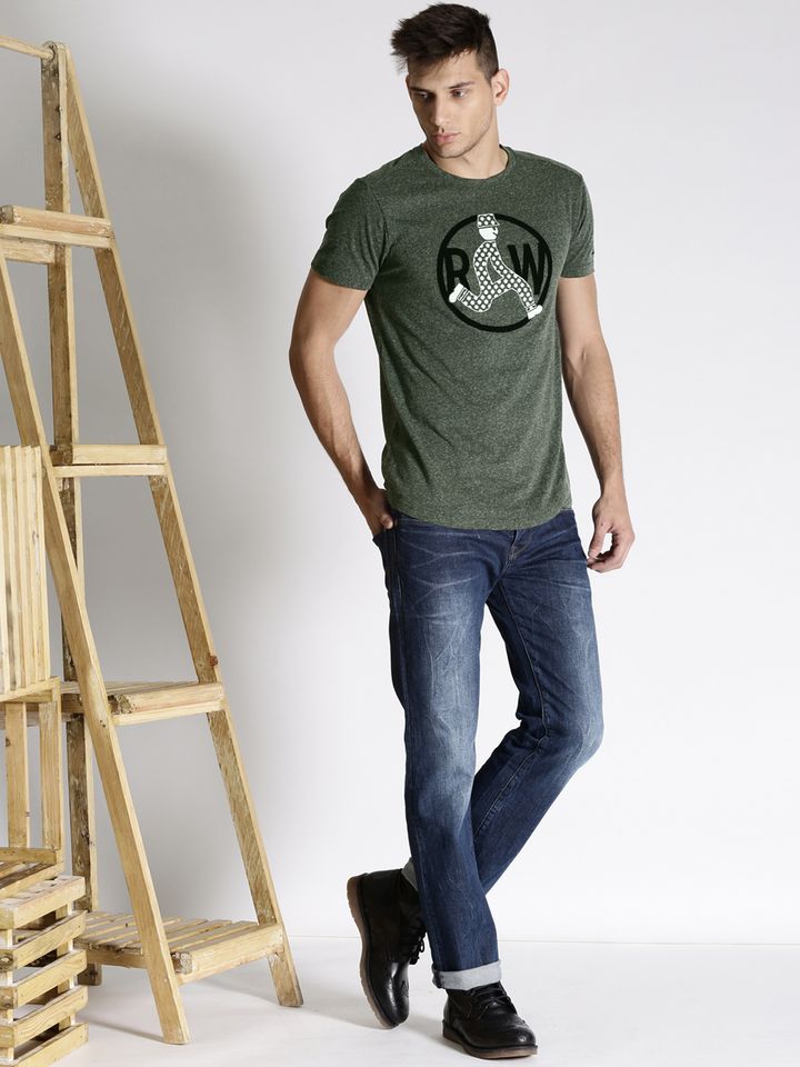 Buy G STAR RAW Olive Green Printed T 