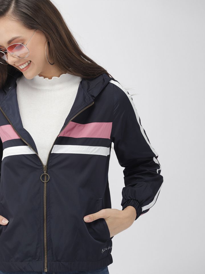 Buy Mast Harbour Women Navy Blue Striped Bomber Jacket Jackets For Women 9690853 Myntra