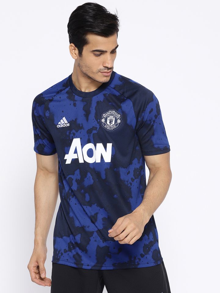 Buy Adidas Men Blue Manchester United F C Home Printed Pre Match Football Jersey Tshirts For Men 9720655 Myntra