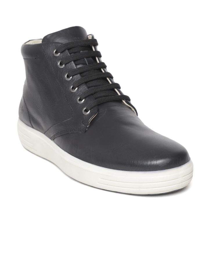 Buy Woodland Men Black Solid Leather Mid Top Sneakers Casual