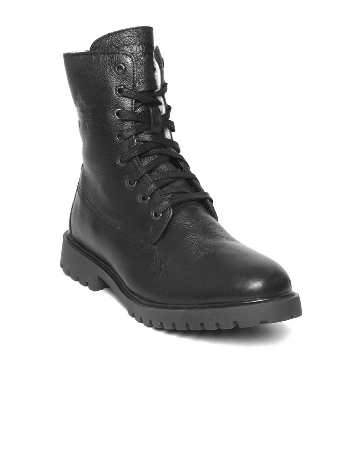 black woodland boots