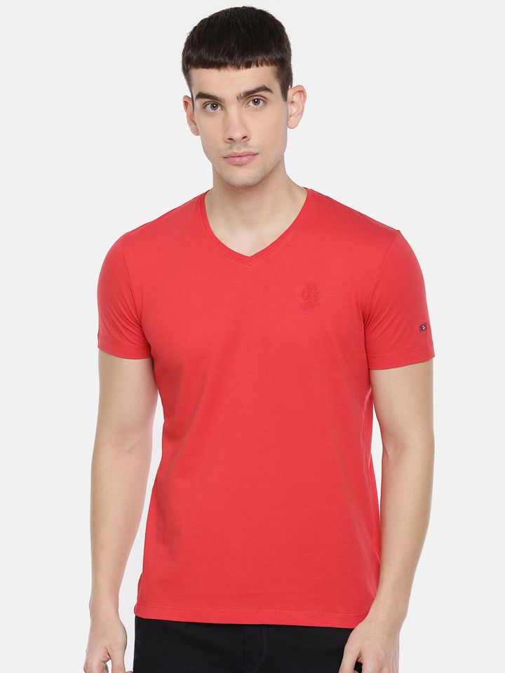 Human Clothing Men Red Solid V Neck 
