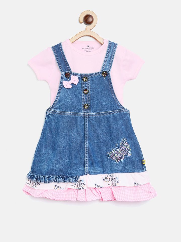 pink denim pinafore dress