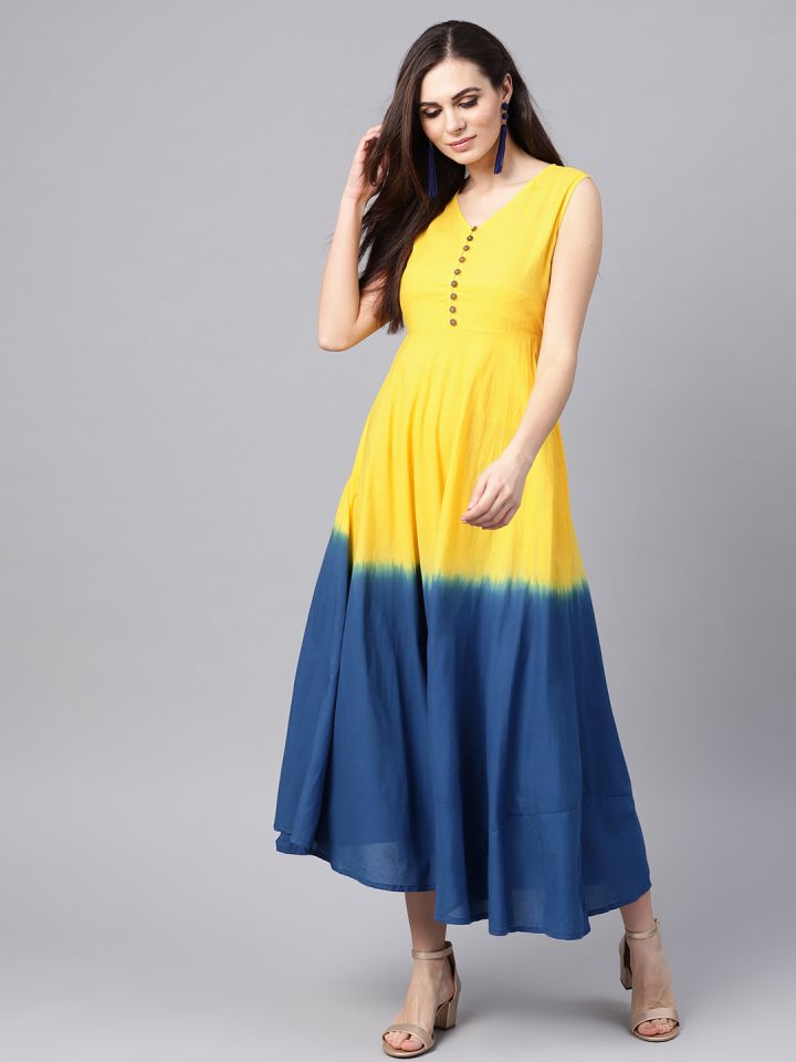 navy blue and yellow dress