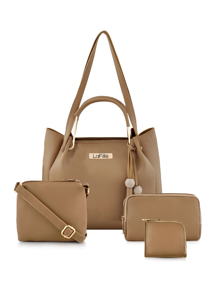 Buy LaFille Beige Pack Of 4 Solid Handbags Handbags for Women