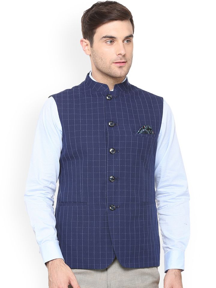 blue checked waistcoat