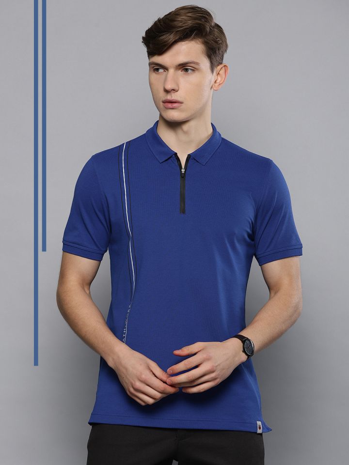 Louis Philippe Ath.Work Striped Men Polo Neck Blue T-Shirt - Buy
