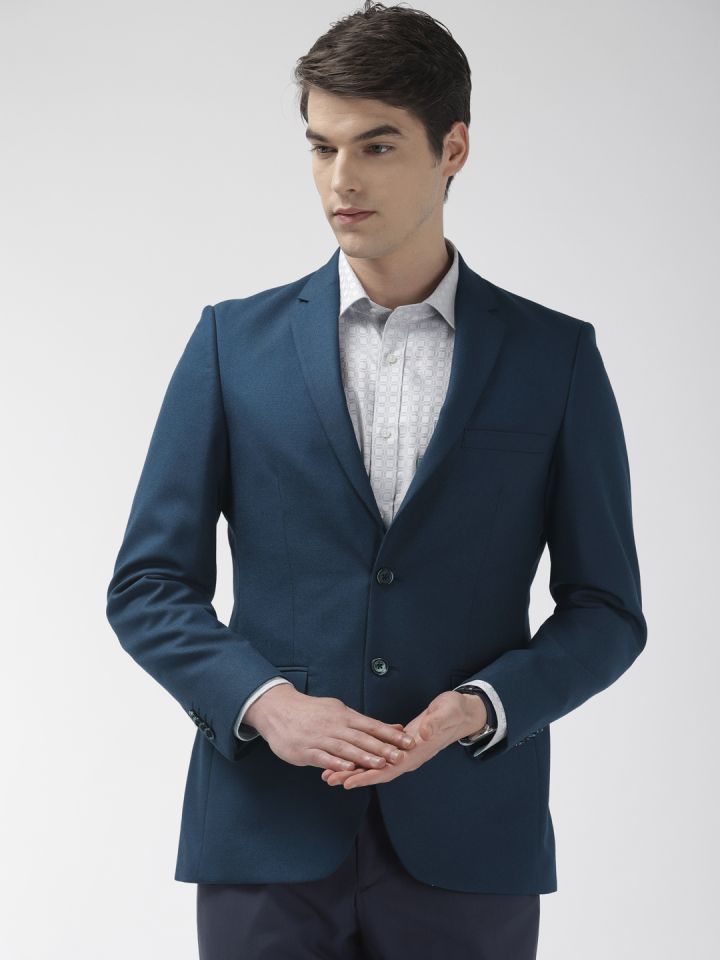 Raymond Men Blue Solid Contemporary Fit Single Breasted Formal Blazer