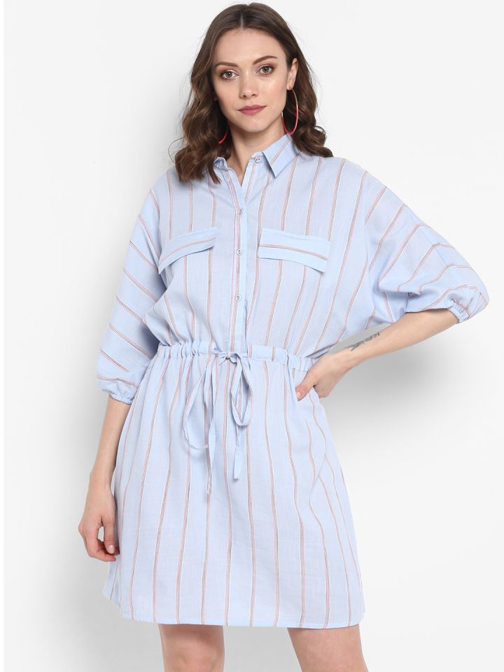 MIAMINX Women Blue Striped Shirt Dress