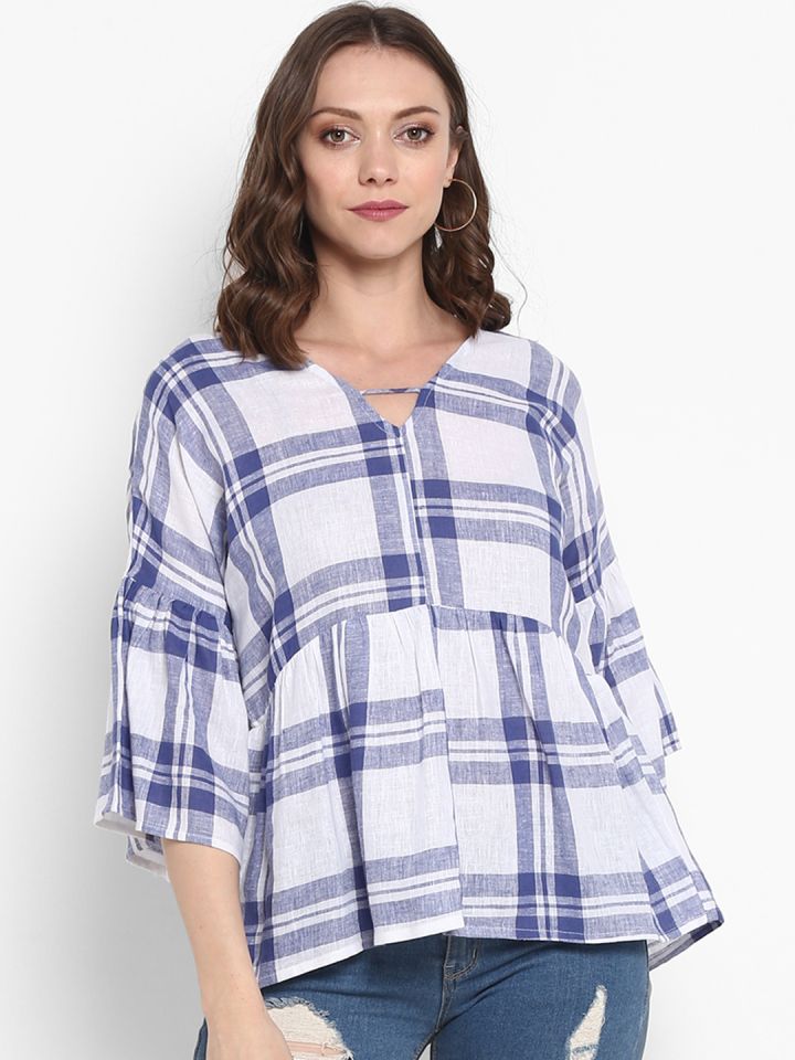 Buy MIAMINX Women White Checked A Line Top Tops for Women
