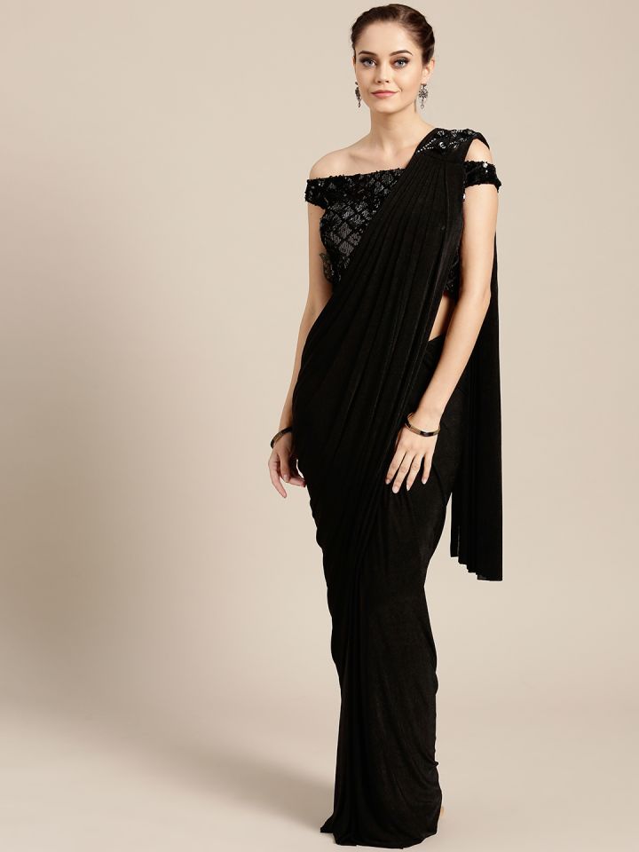 Buy a Black ready to wear saree for farewell On Rutbaa