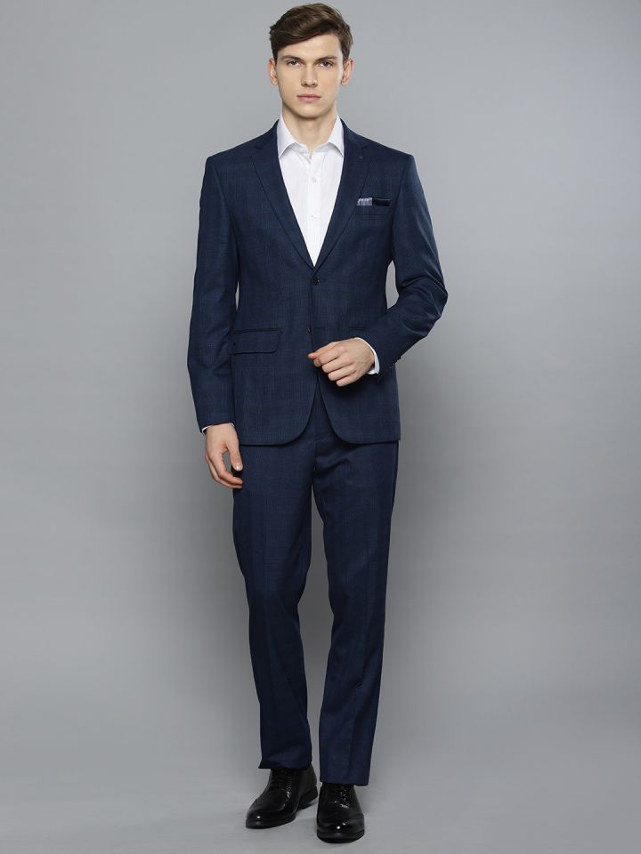 Buy Louis Philippe Men Navy Blue Slim Fit Self Checked Single