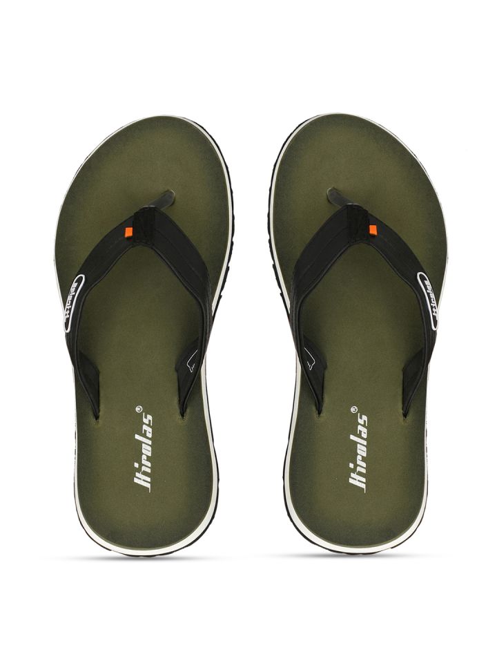 Buy HIROLAS Men Olive Green Solid Slip On Flip Flops for Men